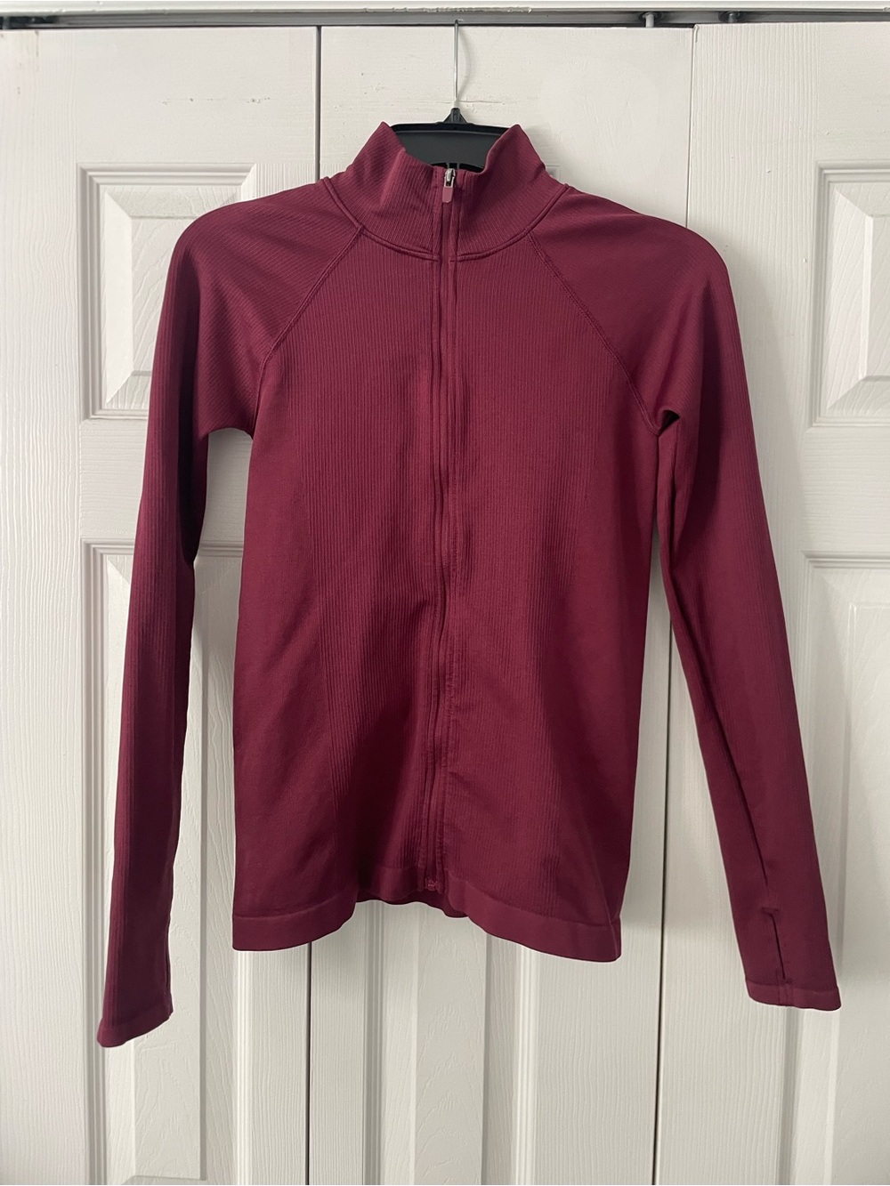 Fabletics Luciana Burgundy Rib Seamless Long-Sleeve Zip Up